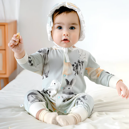 Baby "Cuddly Bunny" Cloud-Soft Bunny Cotton Romper - Optional Matching Bonnet Set