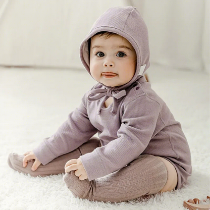 Infant Striped Long Sleeve Romper | 100% Pure Cotton Seamless Bodysuit for Baby - Optional Matching Bonnet Set