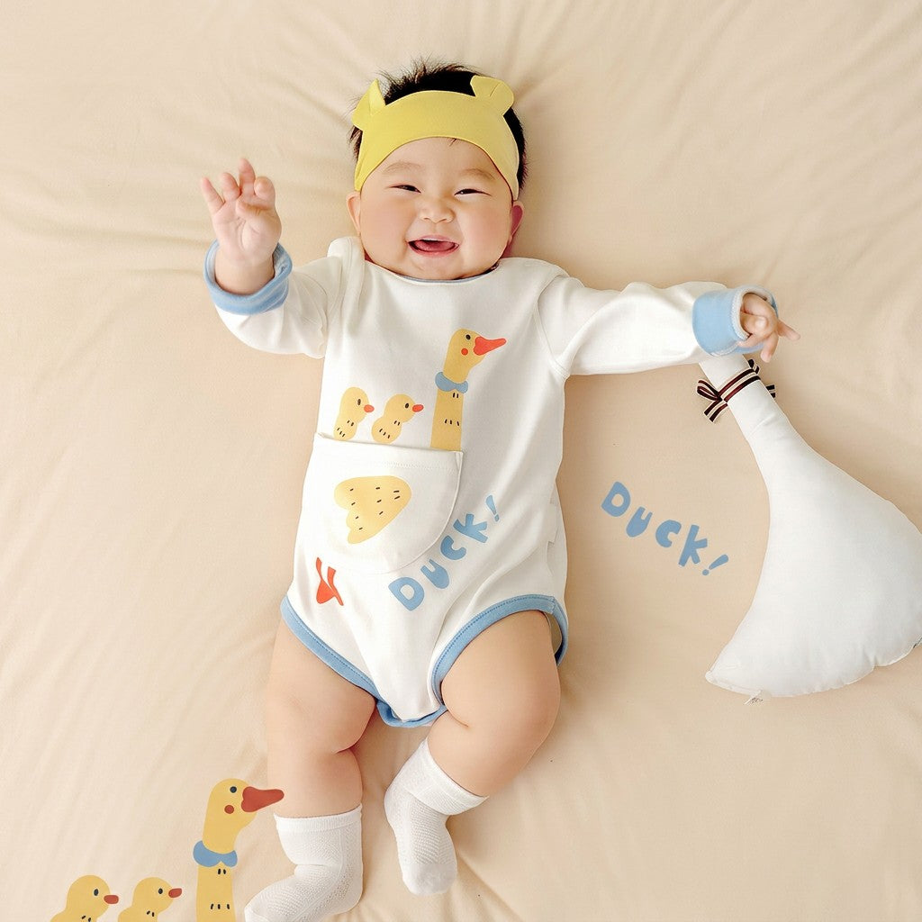 "Swimming Ducklings" Premium Soothing Elastic Cotton Baby Bodysuit