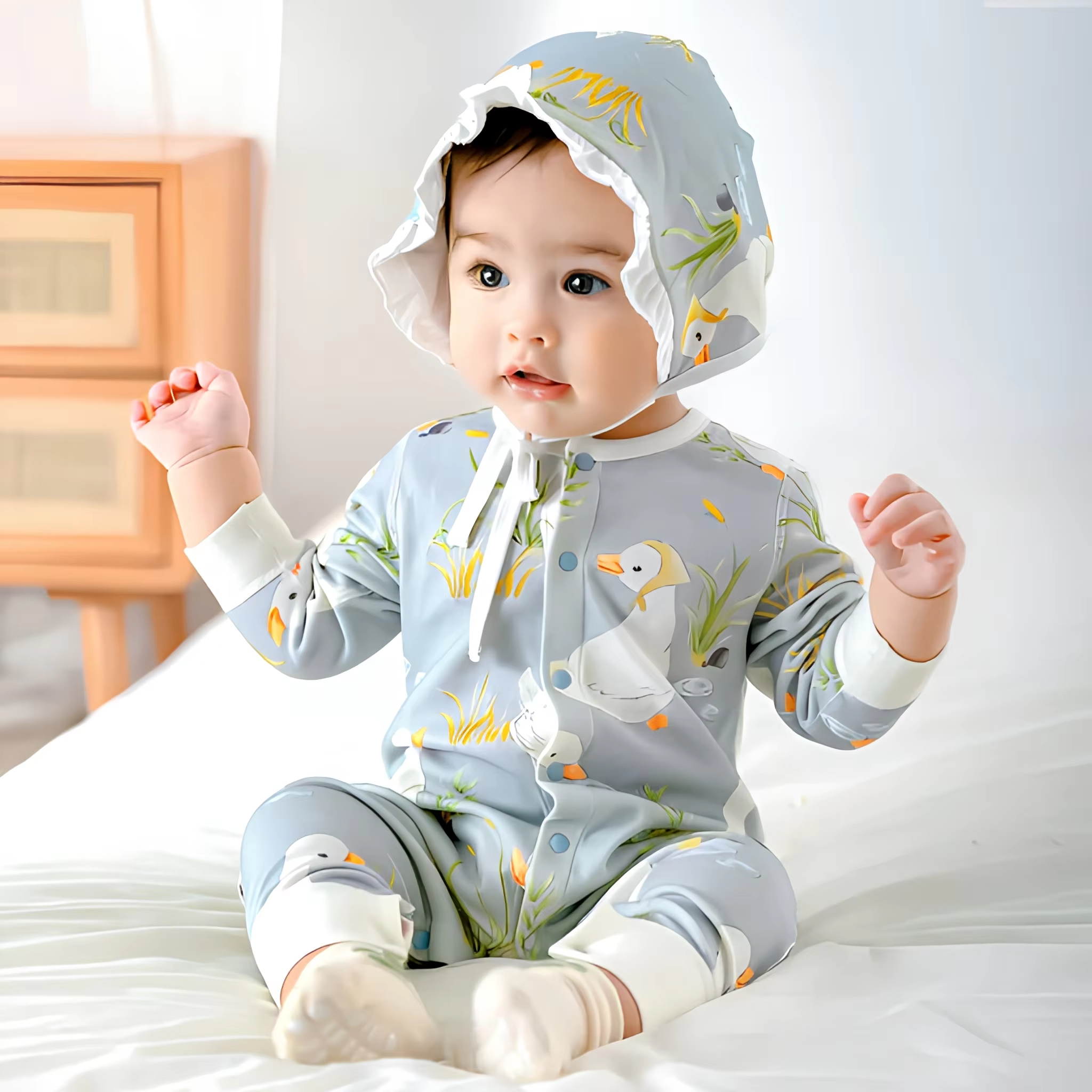Baby "Ducky's Pond" Ultra-Soft Bunny Cotton Romper