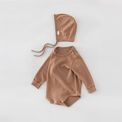 Infant Striped Long Sleeve Romper | 100% Pure Cotton Seamless Bodysuit for Baby - Optional Matching Bonnet Set