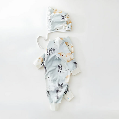 Baby "Cuddly Bunny" Cloud-Soft Bunny Cotton Romper - Optional Matching Bonnet Set
