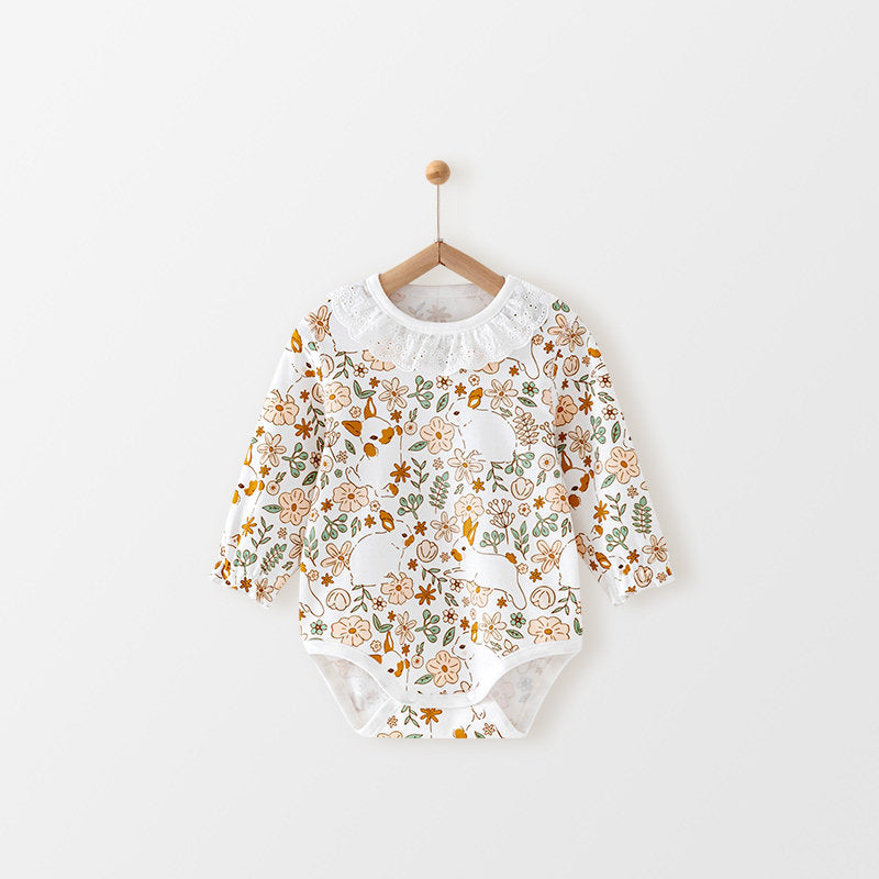 Nordic Garden : Vintage Floral Bunny Bodysuit with Exquisite Lace Detailing