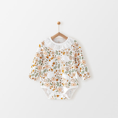 Nordic Garden : Vintage Floral Bunny Bodysuit with Exquisite Lace Detailing
