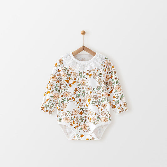 Nordic Garden : Vintage Floral Bunny Bodysuit with Exquisite Lace Detailing