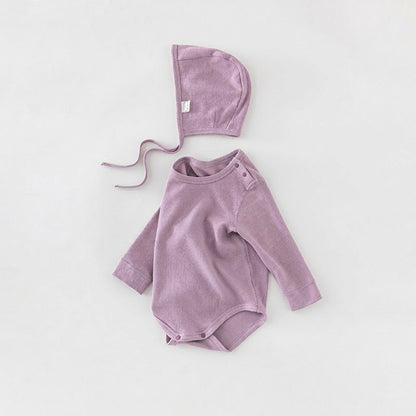 Infant Striped Long Sleeve Romper | 100% Pure Cotton Seamless Bodysuit for Baby - Optional Matching Bonnet Set