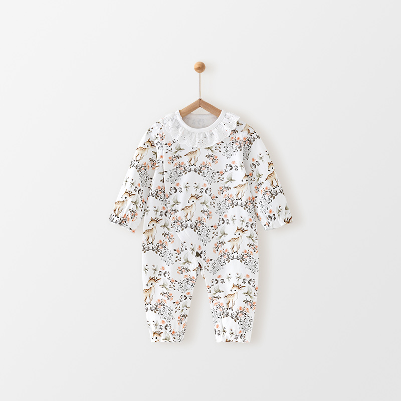 Rose & Fawn Vintage Lace-Collar Long-Sleeve Romper