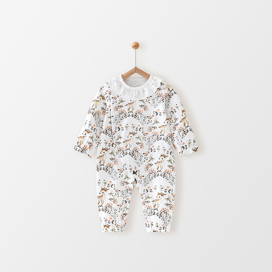 Rose & Fawn Vintage Lace-Collar Long-Sleeve Romper