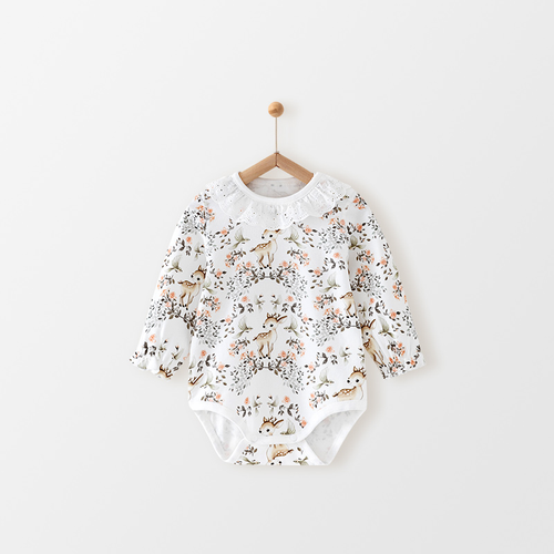 Rose & Fawn Vintage Lace-Collar Long-Sleeve Bodysuit