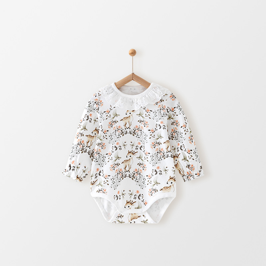 Rose & Fawn Vintage Lace-Collar Long-Sleeve Bodysuit
