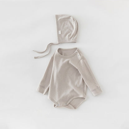 Infant Striped Long Sleeve Romper | 100% Pure Cotton Seamless Bodysuit for Baby - Optional Matching Bonnet Set
