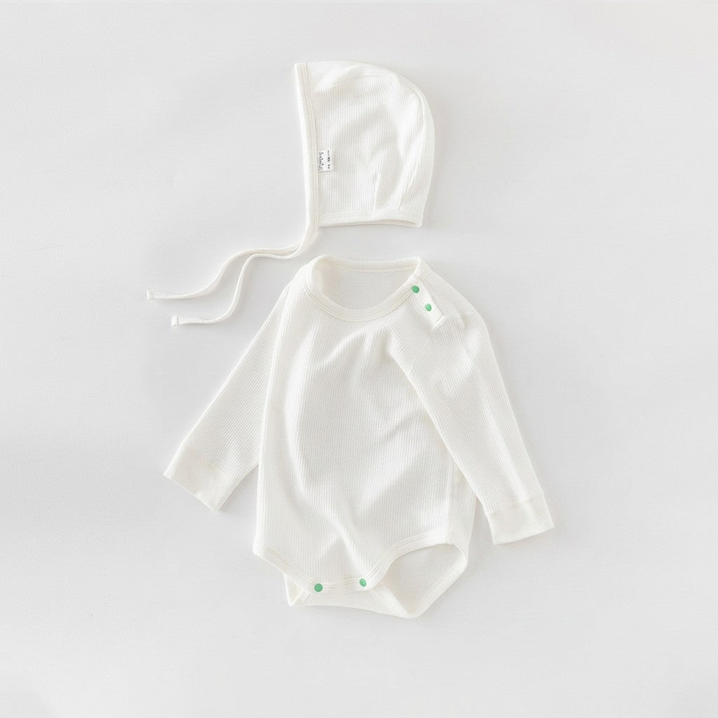 Infant Striped Long Sleeve Romper | 100% Pure Cotton Seamless Bodysuit for Baby - Optional Matching Bonnet Set